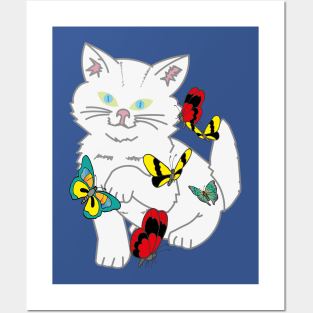 Cat & Butterflies Posters and Art